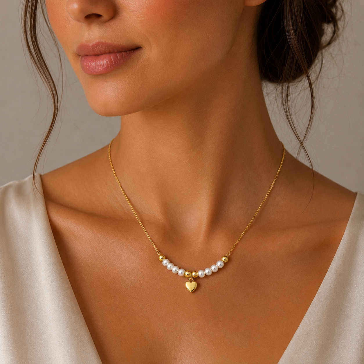 Collar Perlas Esferas Corazón
