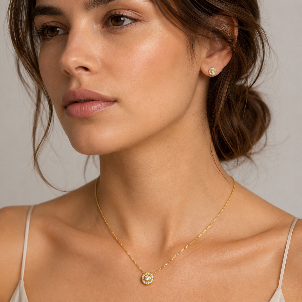 Set Collar Aros Circulo Halo Circones