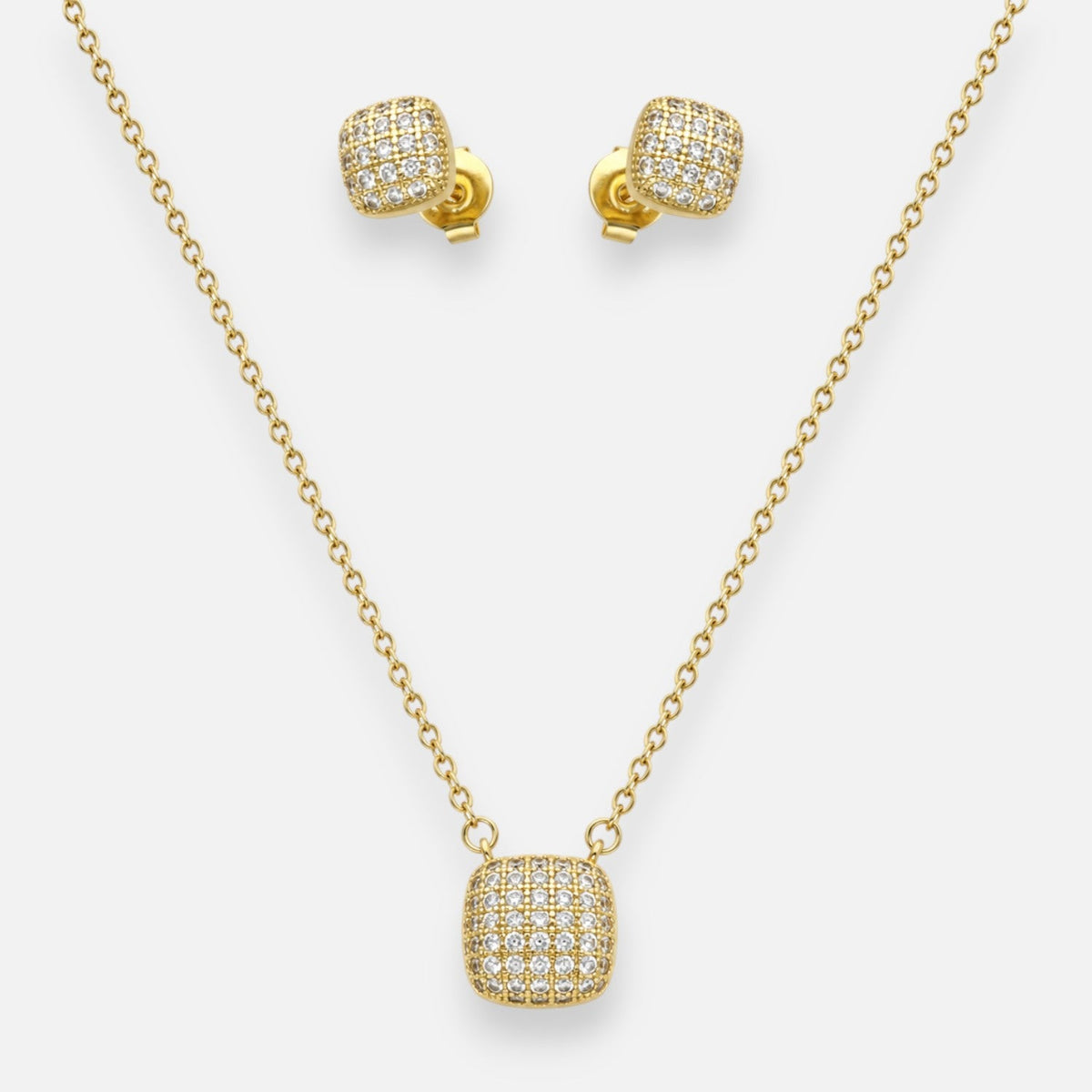 Set Collar Aros Cuadrado Circones Pavé