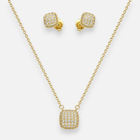 Set Collar Aros Cuadrado Circones Pavé