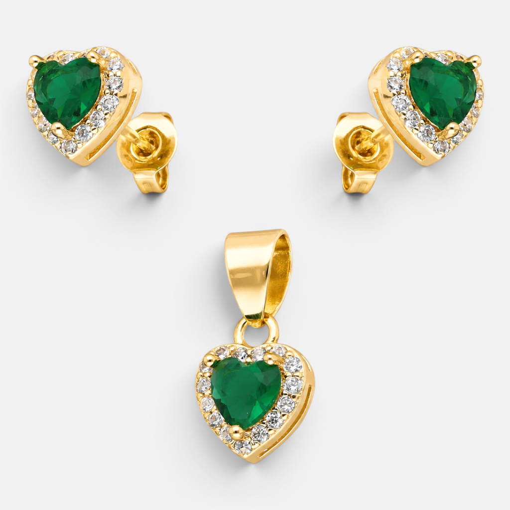 Conjunto Corazón Circones Esmeralda 8 mm