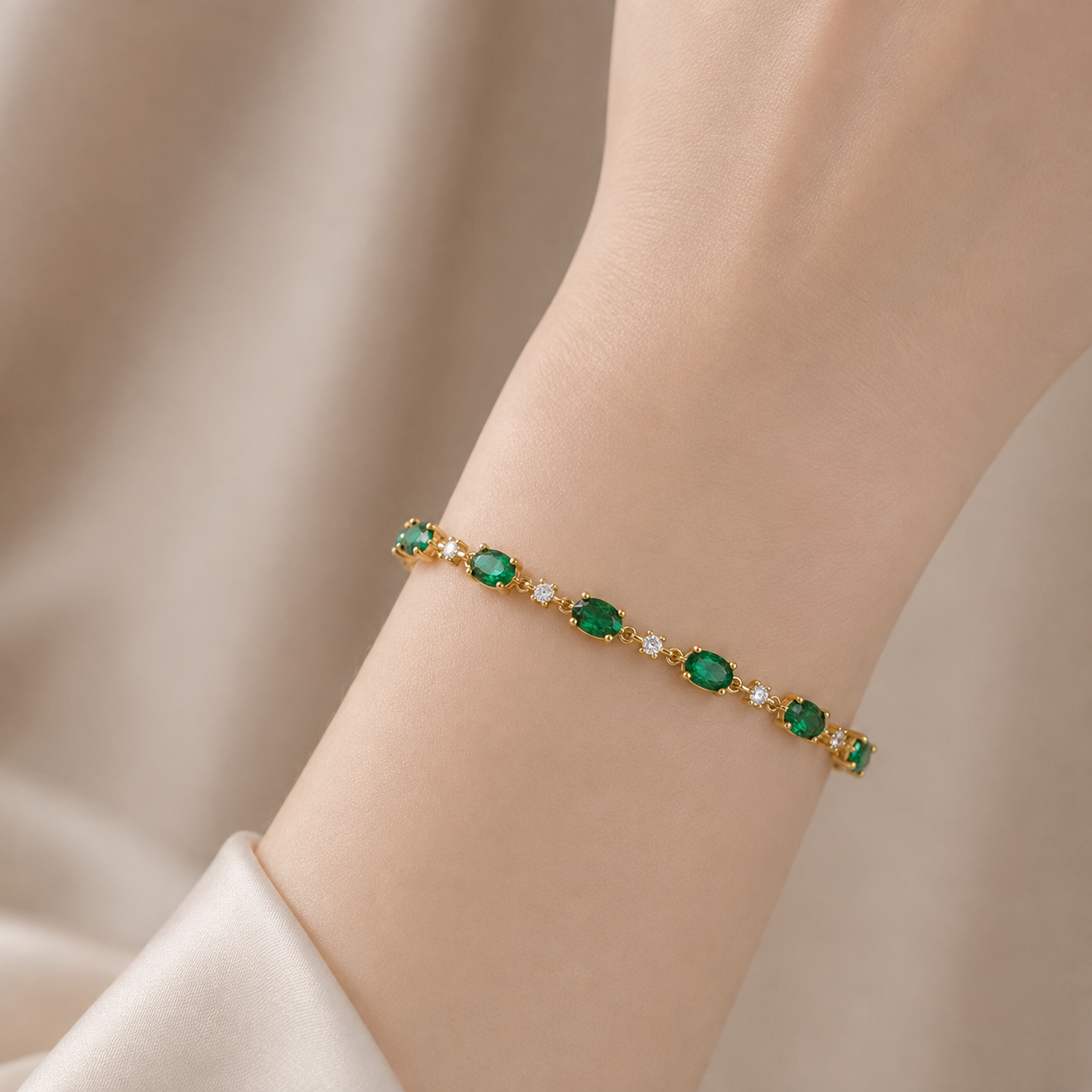Pulsera Circones Ovalados Esmeralda