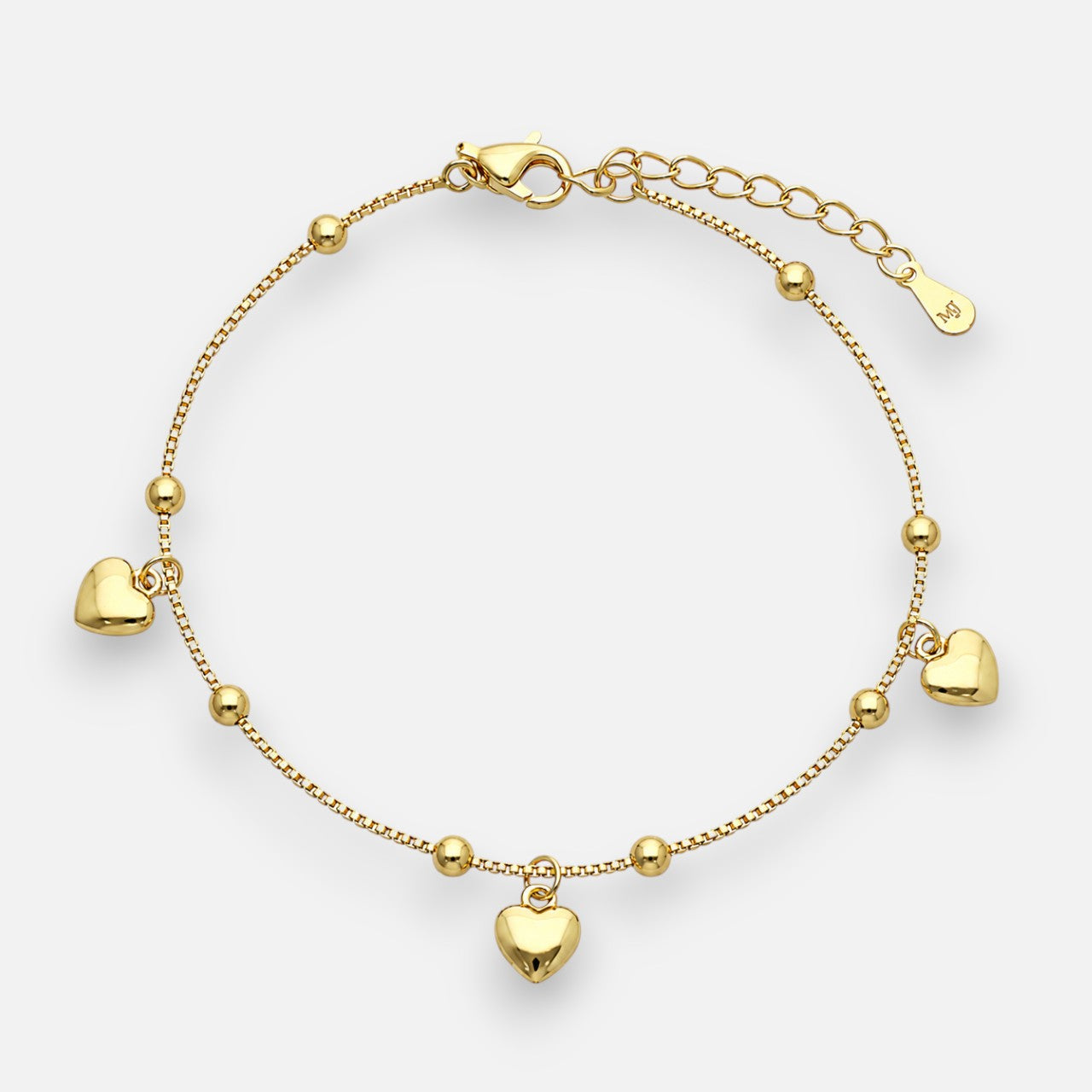 Pulsera Cola de Topo Corazones Esferas