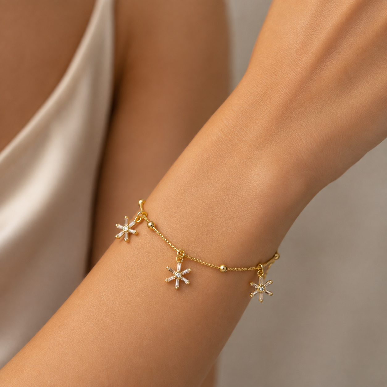 Pulsera Esferas Flores Circones Baguette