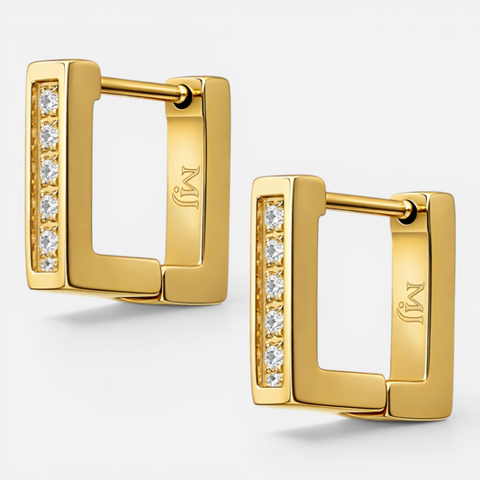 Argolla Huggie Corte Cuadrado Circones 12x12 mm