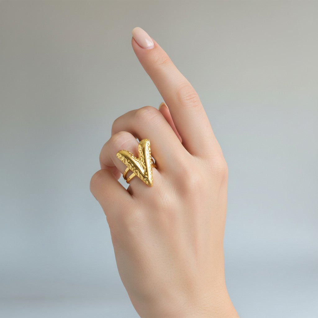 Anillo Ajustable Corazón Chunky Facetado