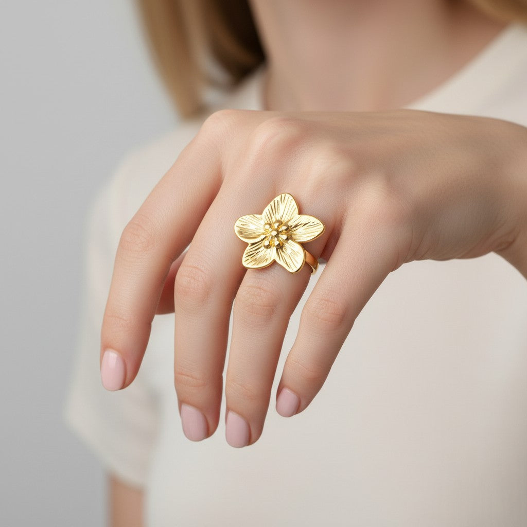 Anillo Ajustable Flor Chunky