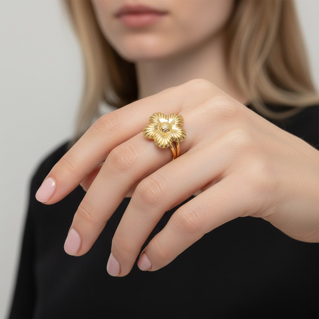 Anillo Ajustable Flor Chunky Facetada