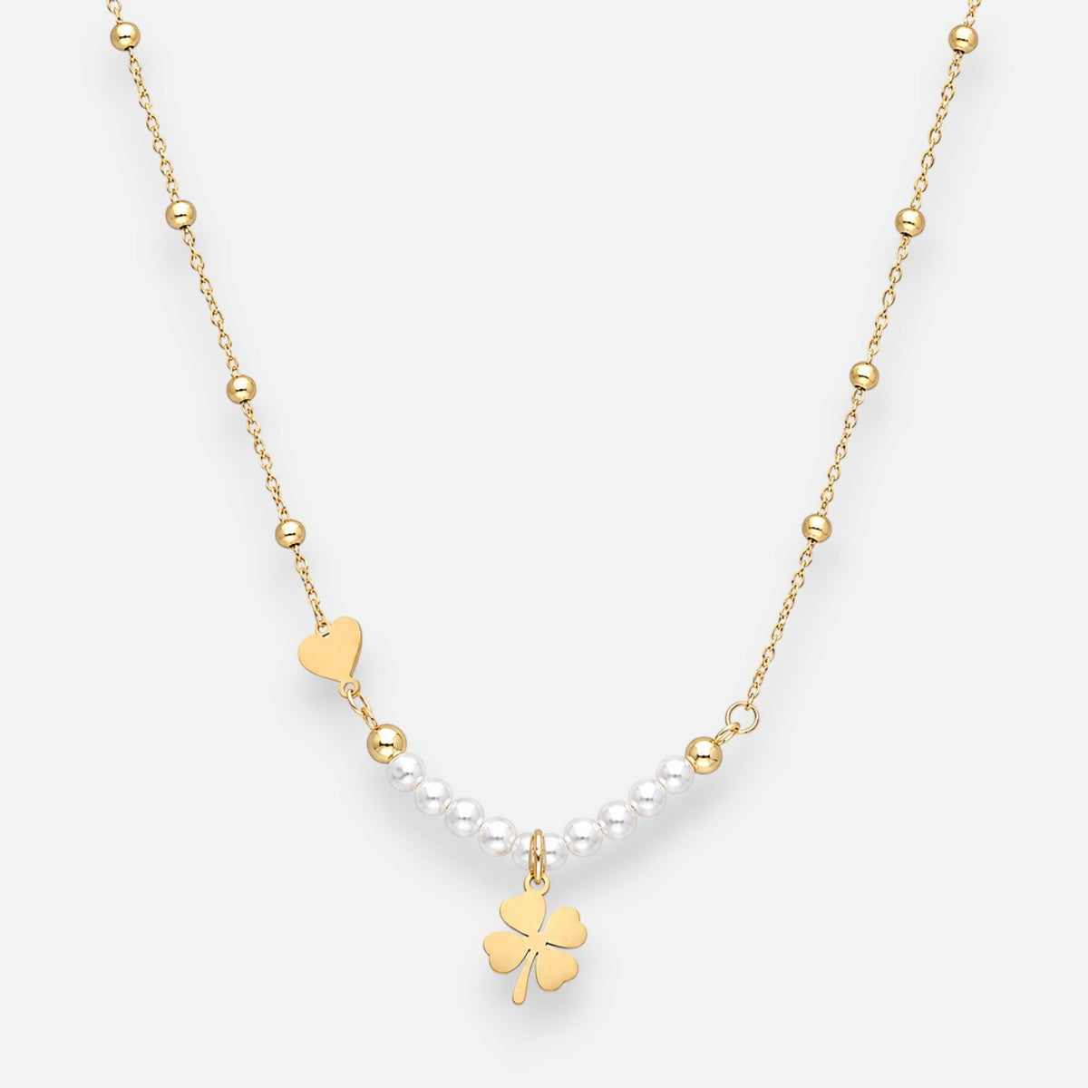 Collar Esferas Perlas Trébol 4 Hojas