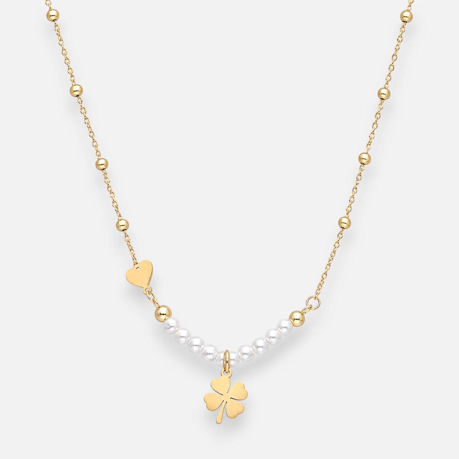 Collar Esferas Perlas Trébol 4 Hojas