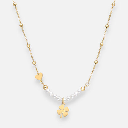 Collar Esferas Perlas Trébol 4 Hojas