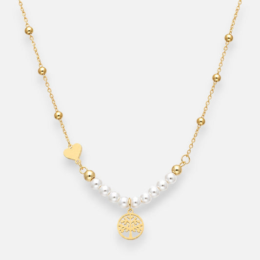 Collar Esferas Perlas Corazón Árbol de la Vida