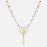 Collar Esferas Perlas Corazón Virgen Niña Cruz