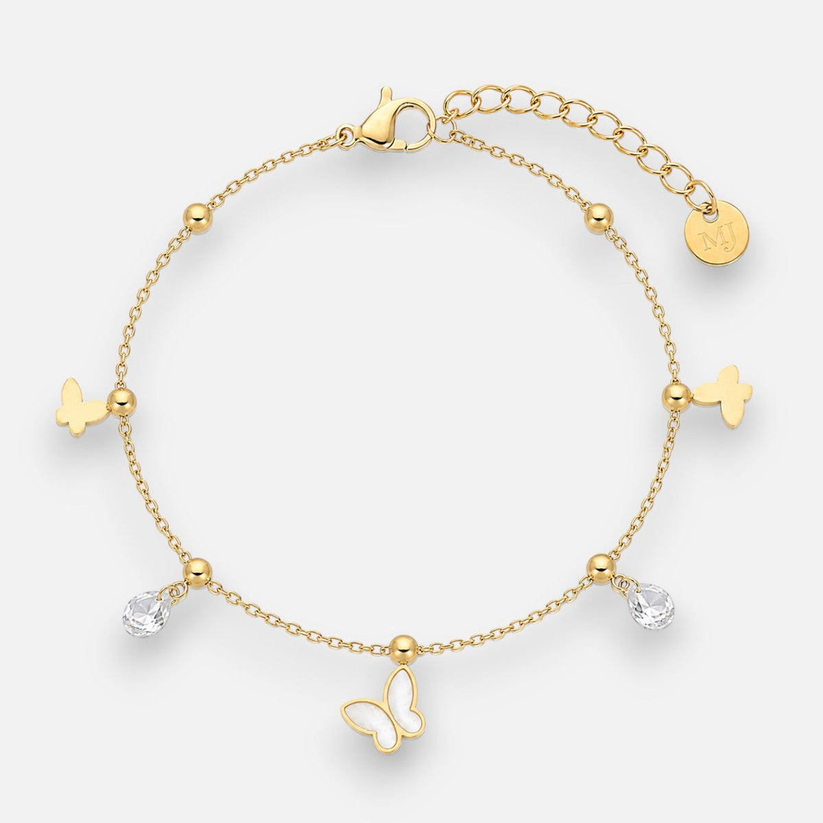 Pulsera Mariposas Nácar Blanco Cristales