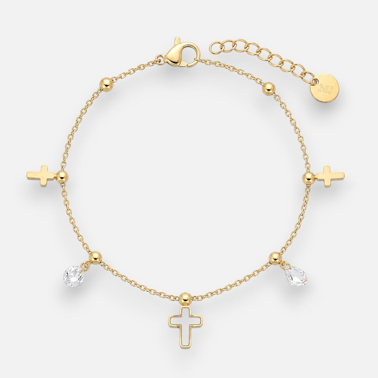 Pulsera Cruces Cristales Nácar