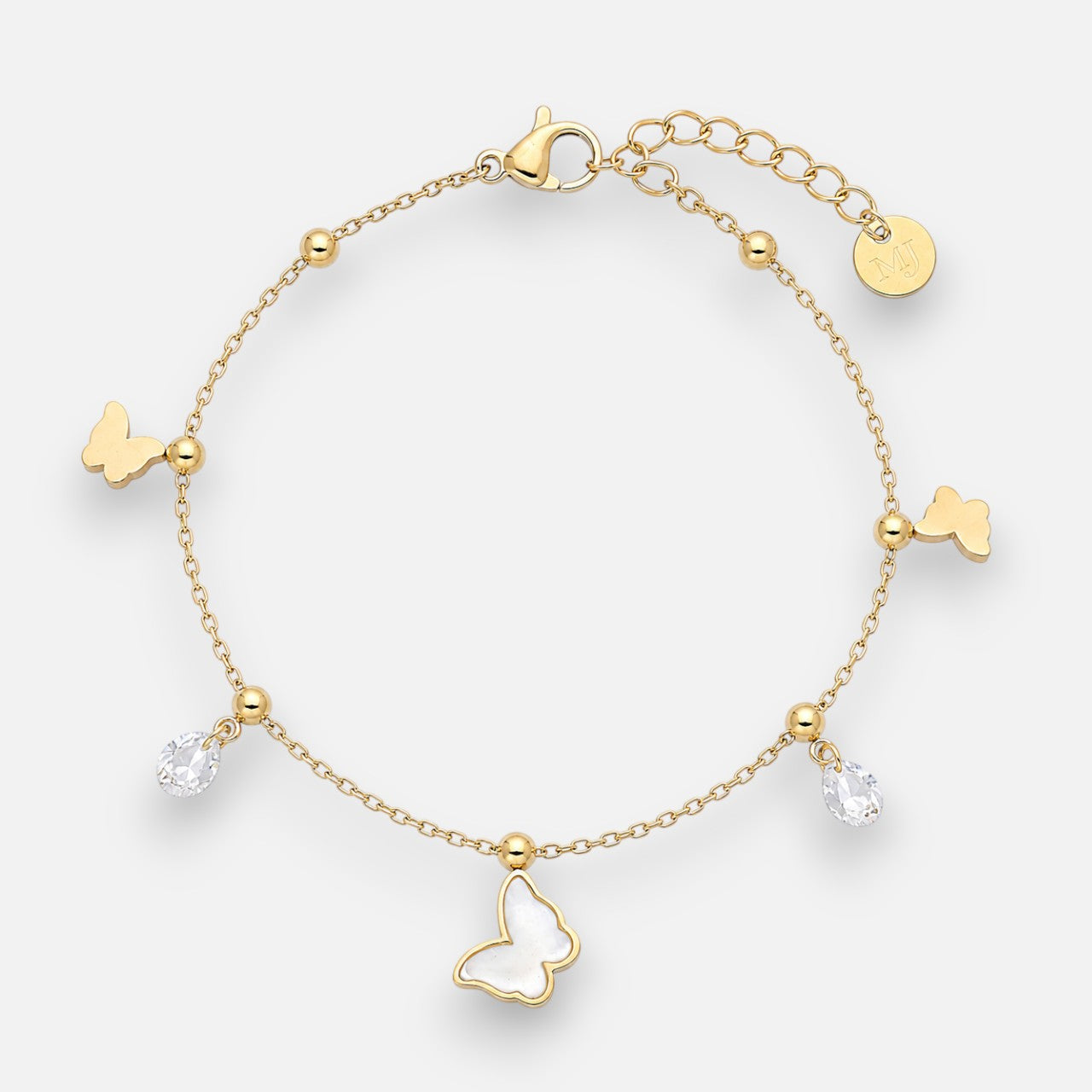 Pulsera Mariposas Cristales Nácar Blanco