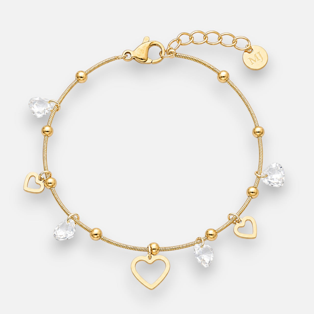 Pulsera Esferas Corazones y Cristales