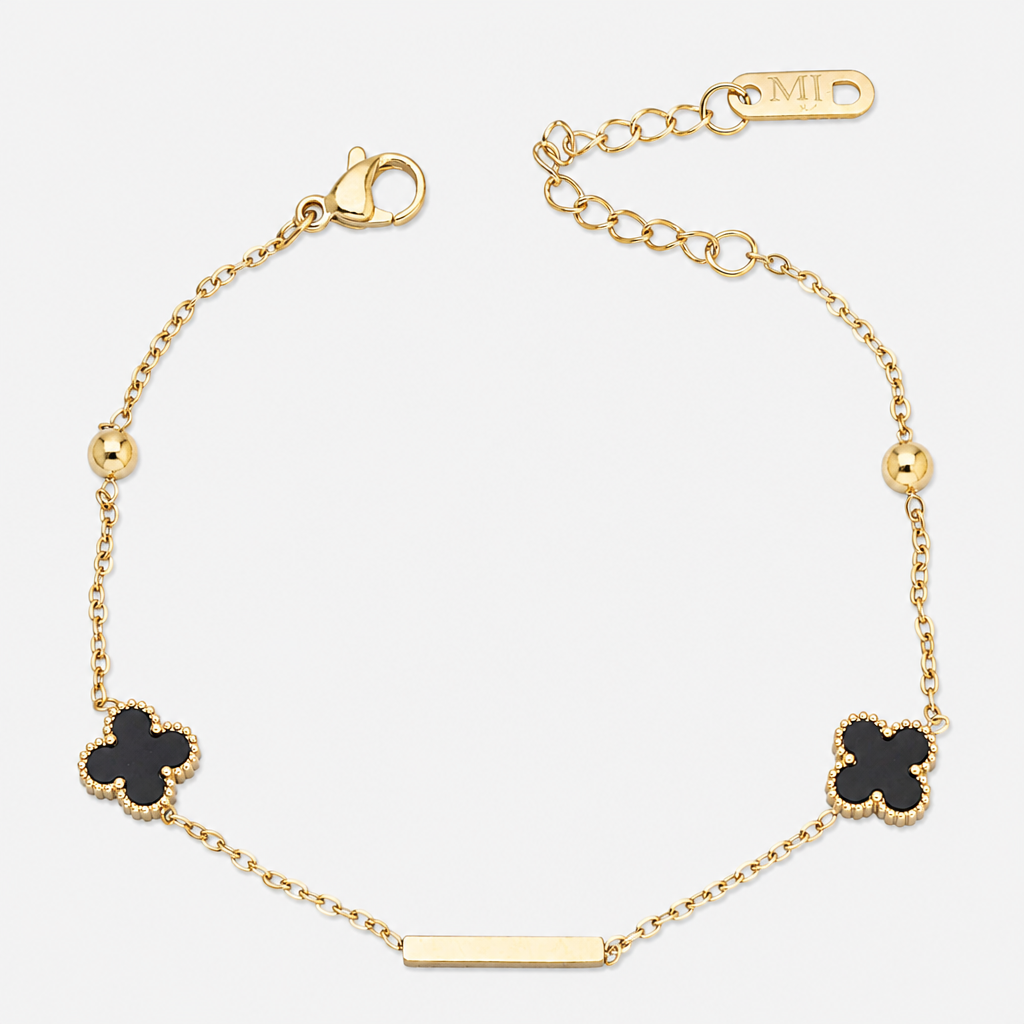 Pulsera Esferas Trébol de la Suerte Onix