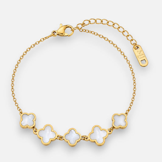 Pulsera Trébol de la Suerte Nácar Blanco