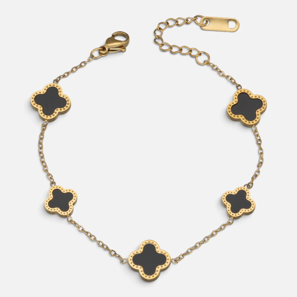 Pulsera Trébol de la Suerte Ónix