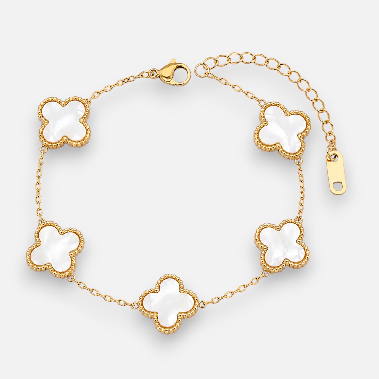 Pulsera Reversible Trébol de la Suerte Ónix Nácar