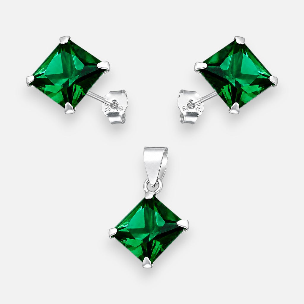 Conjunto Circón Esmeralda 8x10 mm