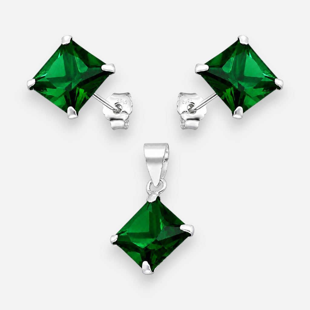 Conjunto Circón Esmeralda 8x8 mm
