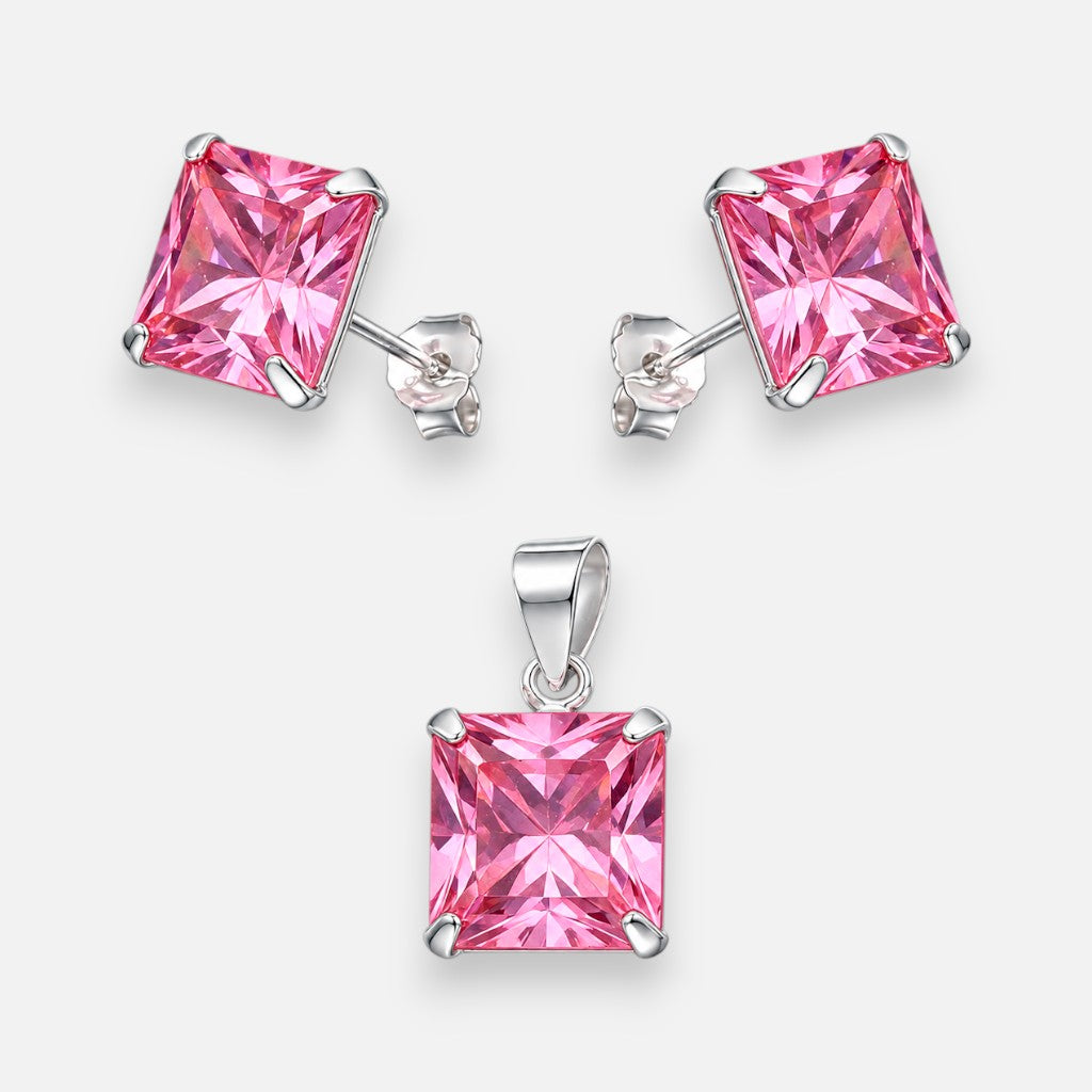 Conjunto Circón Rosa Francia 8x8 mm