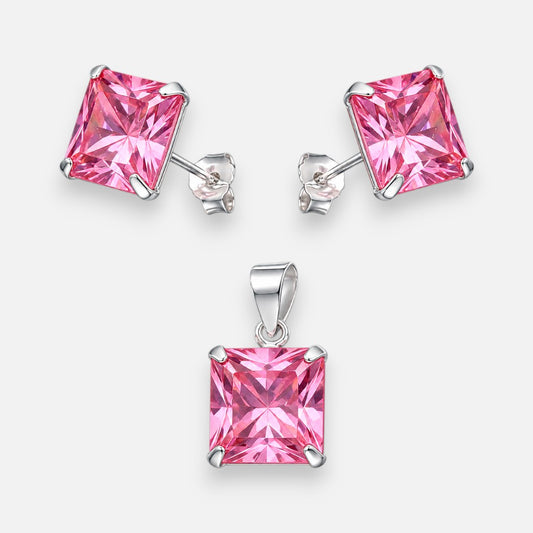 Conjunto Circón Rosa Francia 8x8 mm