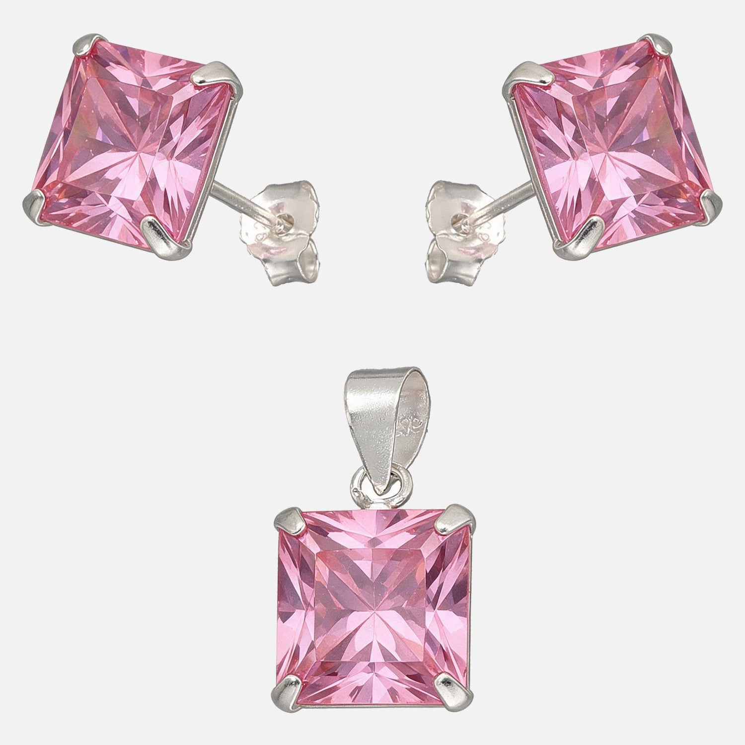Conjunto Circón Rosa Francia 8x8 mm