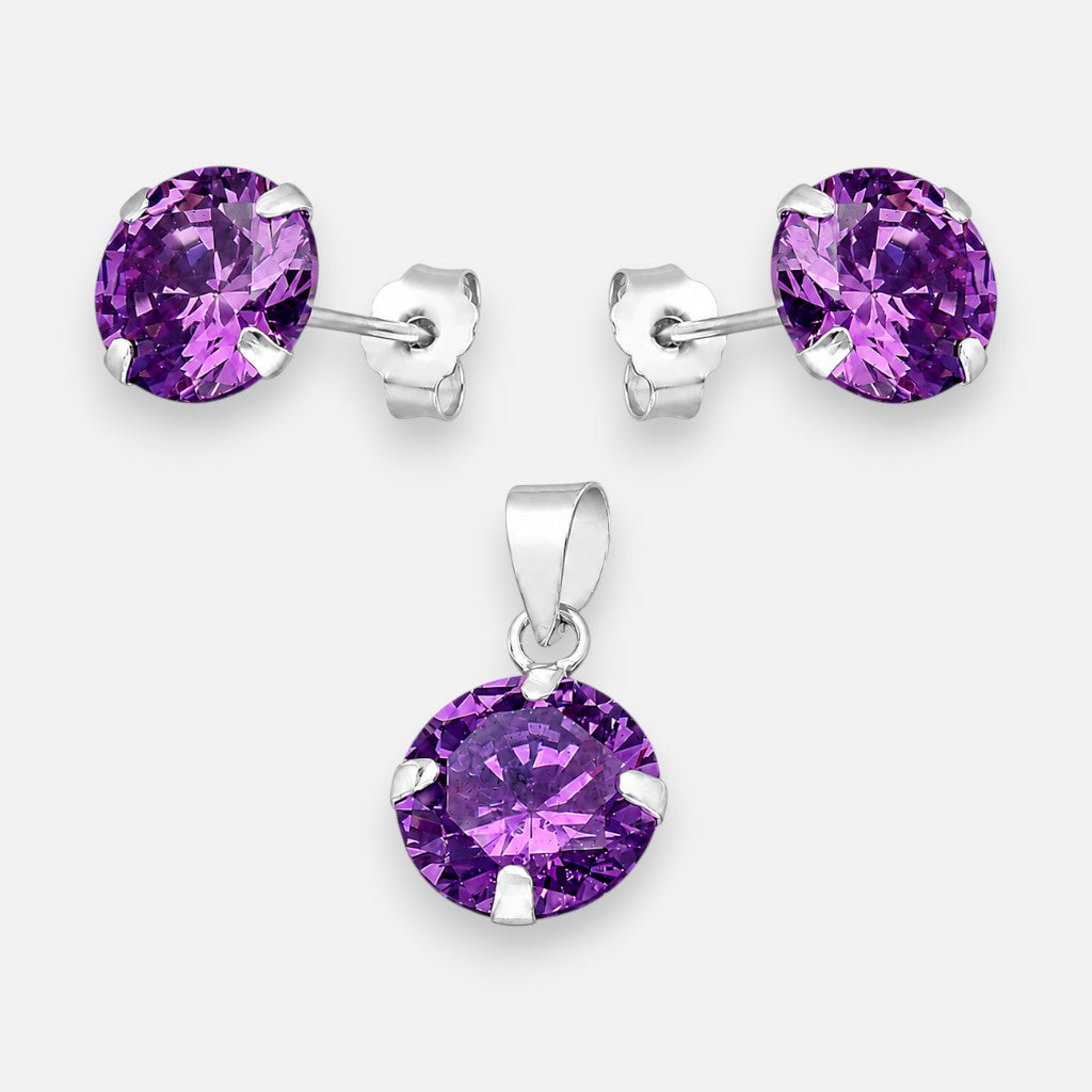 Conjunto Circón Amatista 8 mm