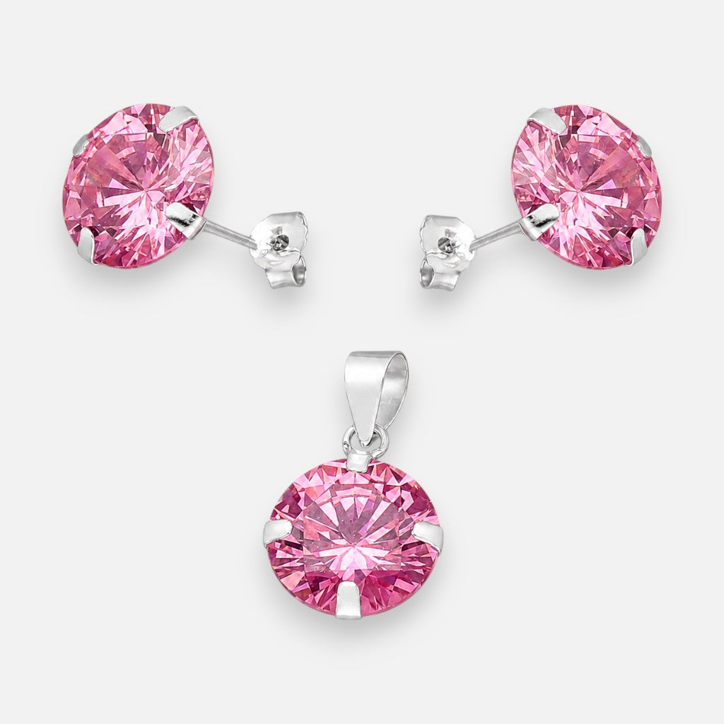 Conjunto Circón Rosa Francia 8x10 mm