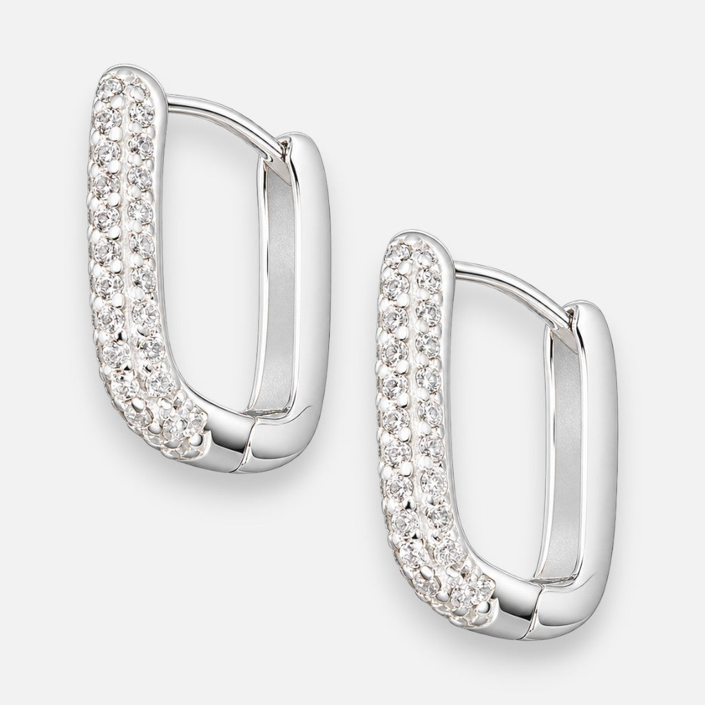 Argolla Huggie Rectangular Circones  Pavé 14x14 mm