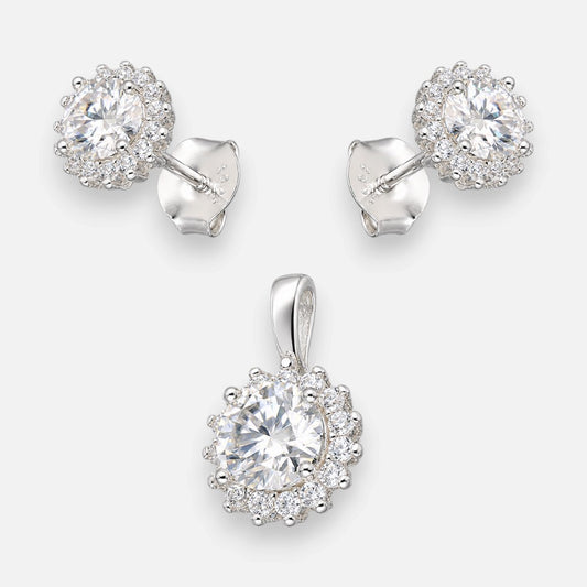 Conjunto Moissanita Flor Halo Circones