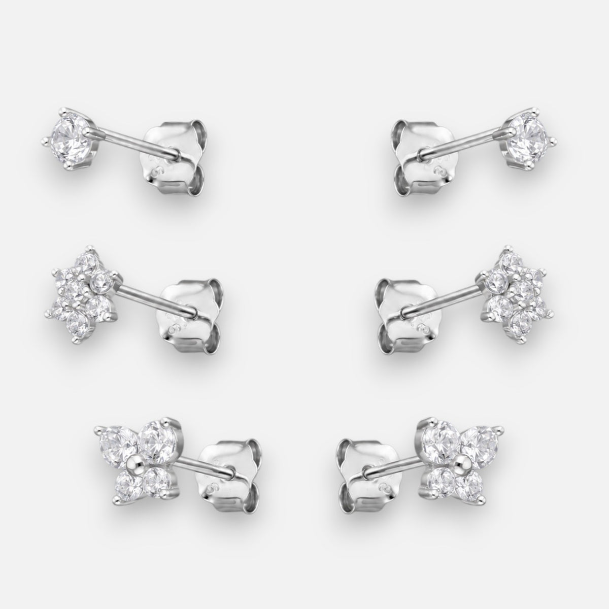 Set Aros Minimalista Mariposa Flores Circón