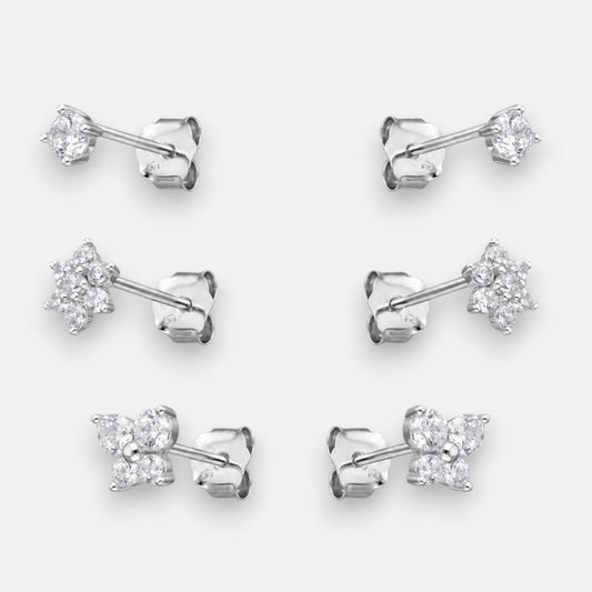 Set Aros Minimalista Mariposa Flores Circón