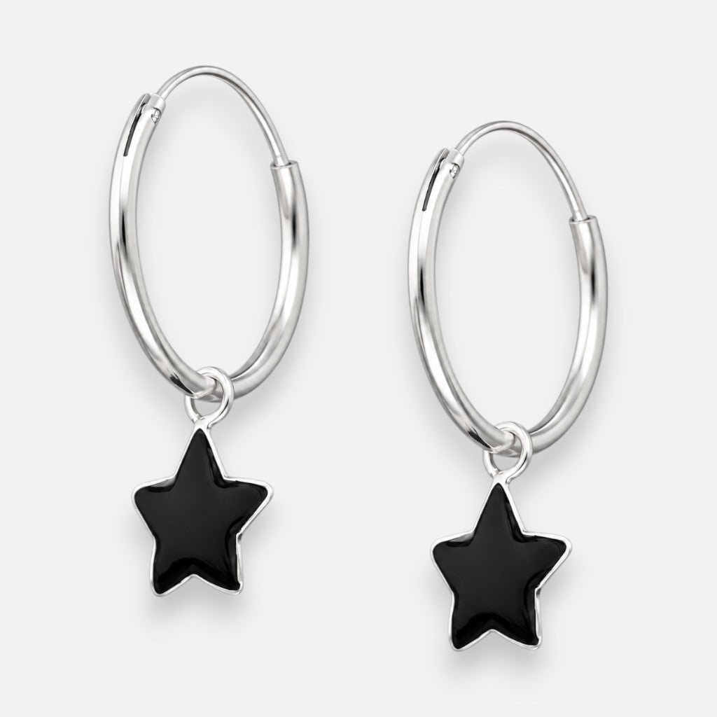 Argolla Estrella Esmaltado Negro 16 mm