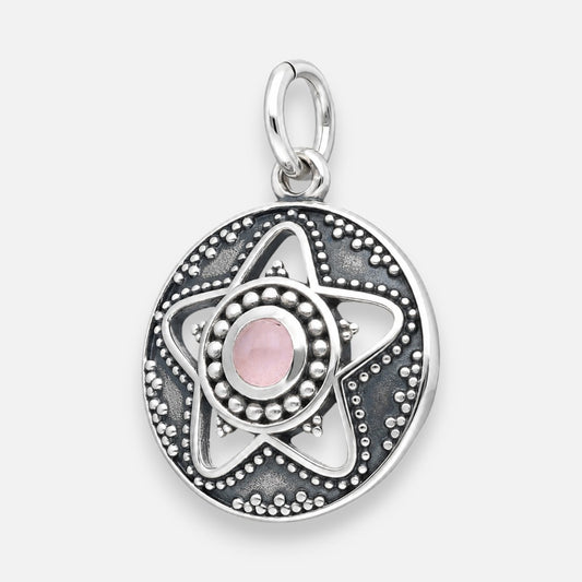 Colgante Etnico Estrella Cuarzo Rosado