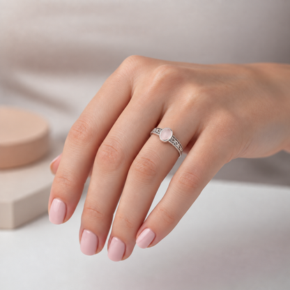 Anillo Etnico Cuarzo Rosa