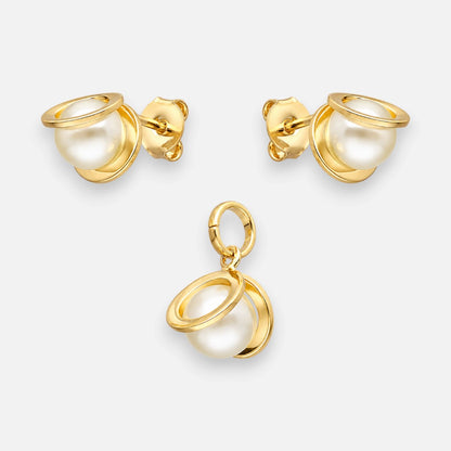 Conjunto Perlas Bandas Doradas