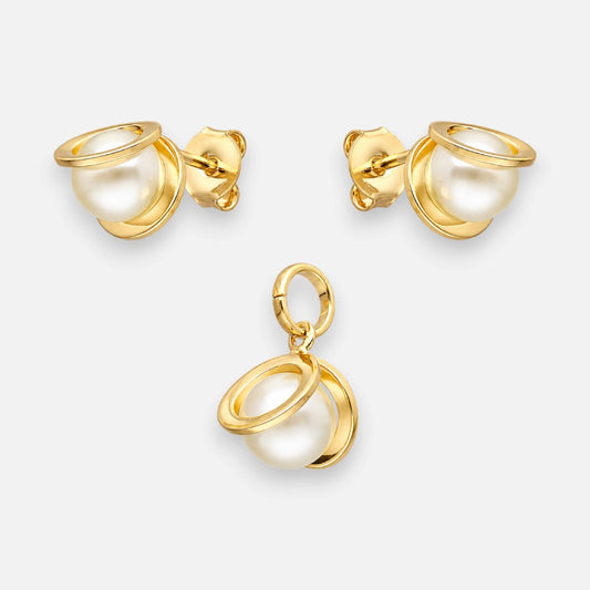 Conjunto Perlas Bandas Doradas