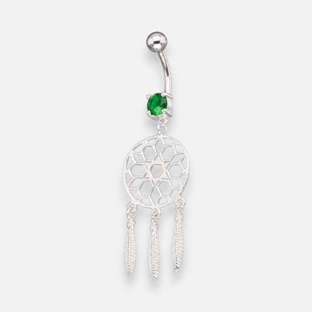 Piercing Ombligo Atrapasueños Circón Esmeralda