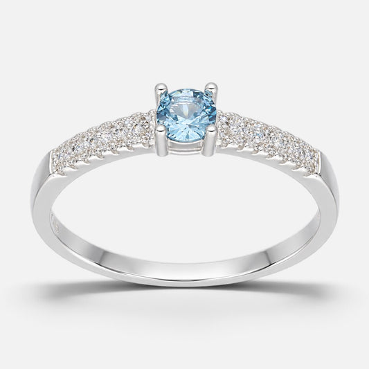 Anillo Solitario Circon Agua Marina Circones