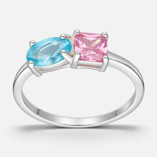 Anillo Tú y Yo, Circones Aguamarina y Rosa Francia