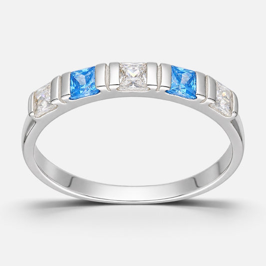 Anillo Cintillo Circones Aguamarina