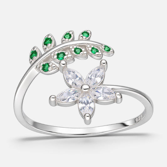 Anillo Ajustable Espiga y Flor Circones
