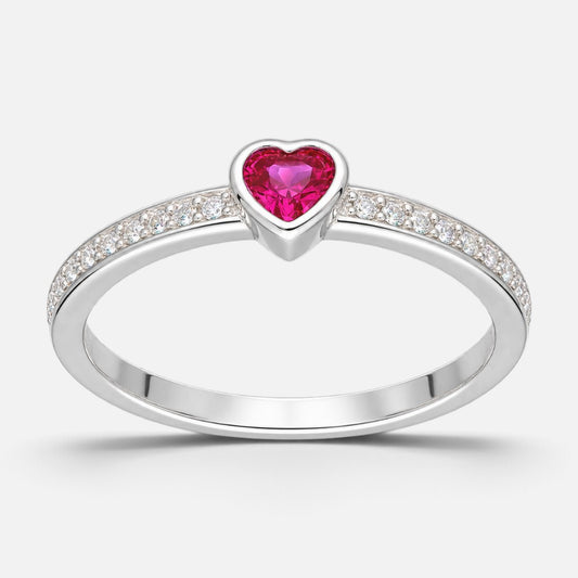 Anillo Corazón Circones Rubí