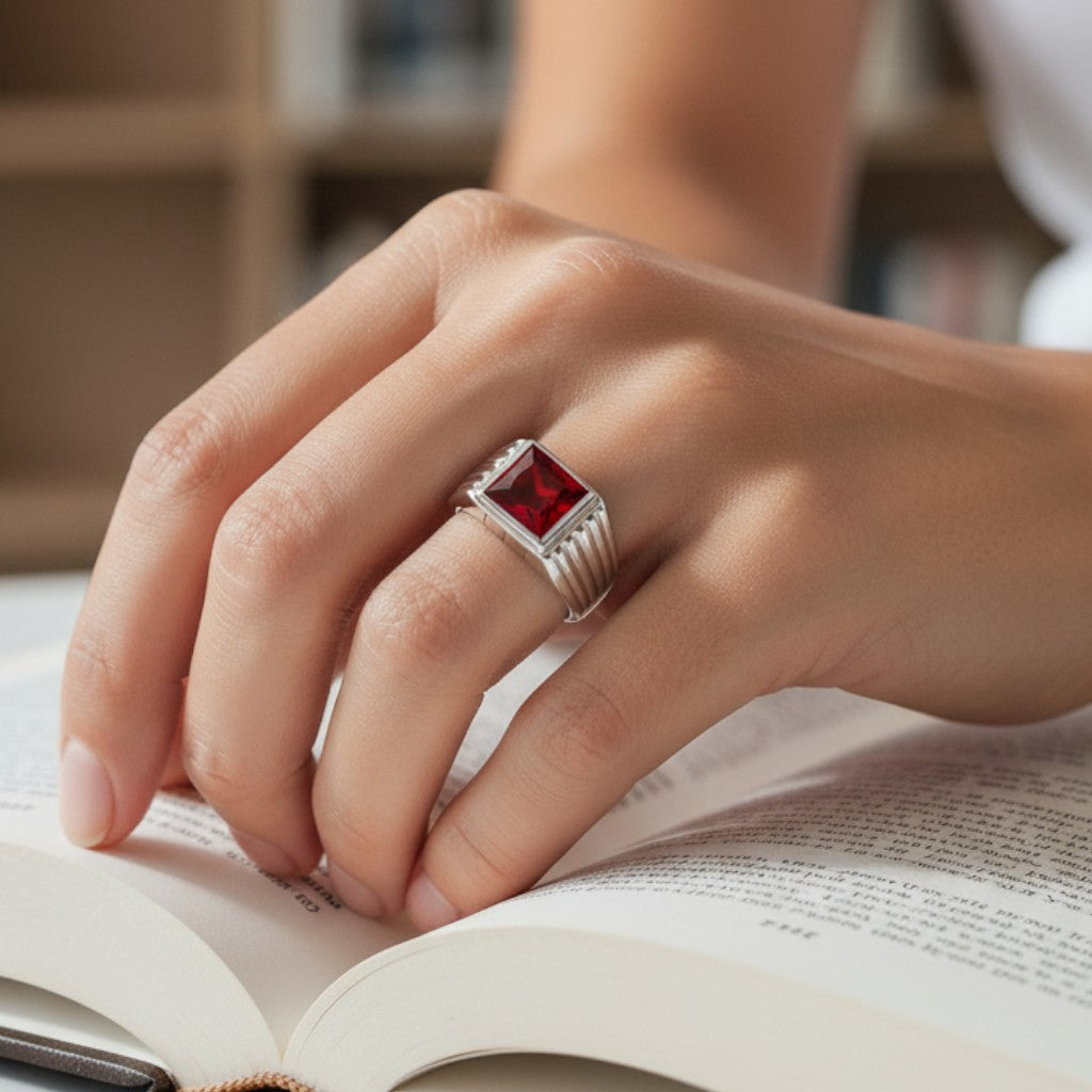 Anillo Sello Circón Rubí
