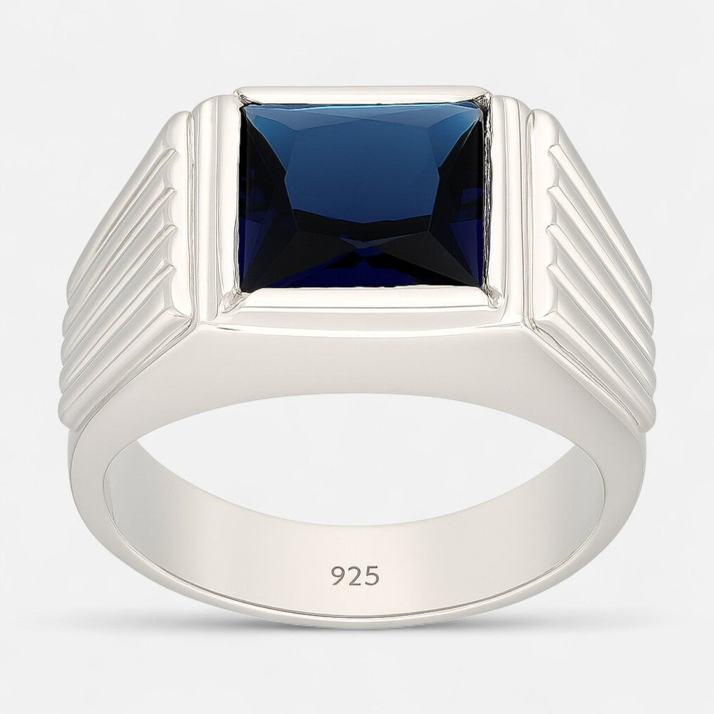 Anillo Sello Circón Zafiro