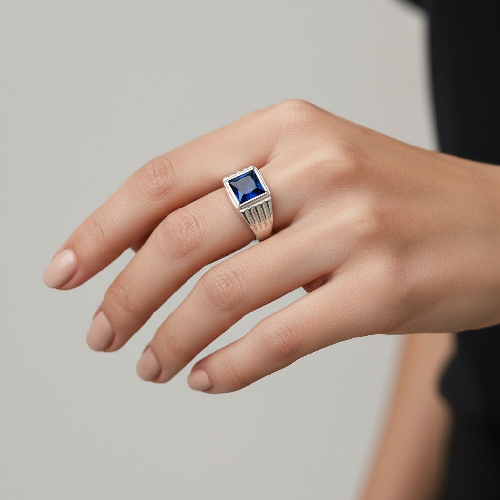 Anillo Sello Circón Zafiro